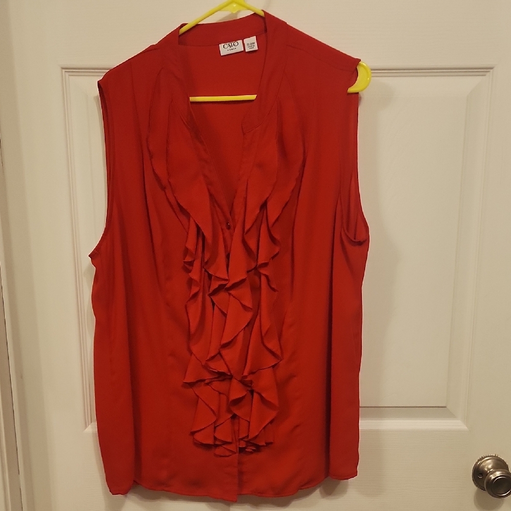 Cato Red Ruffled Sleeveless Blouse